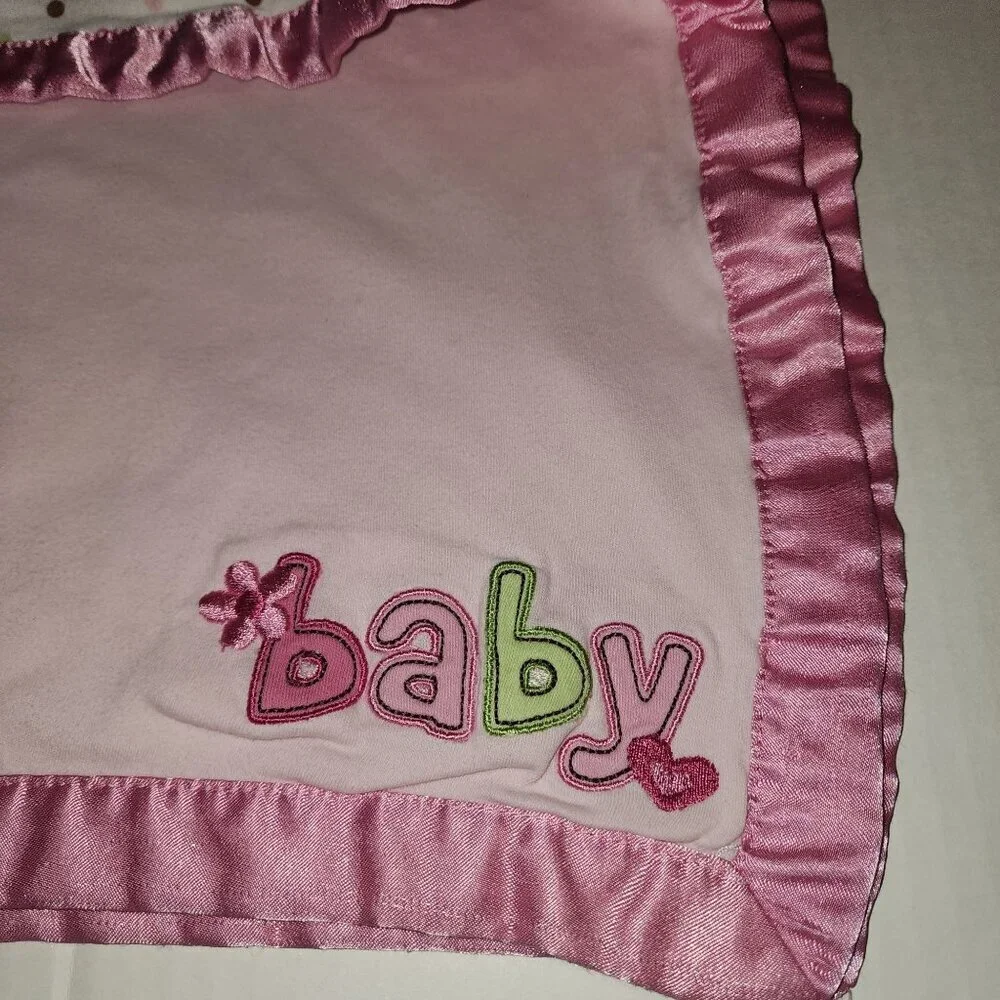 Just One Year by Carter's pink  white baby blanket satin trim polka dots heart